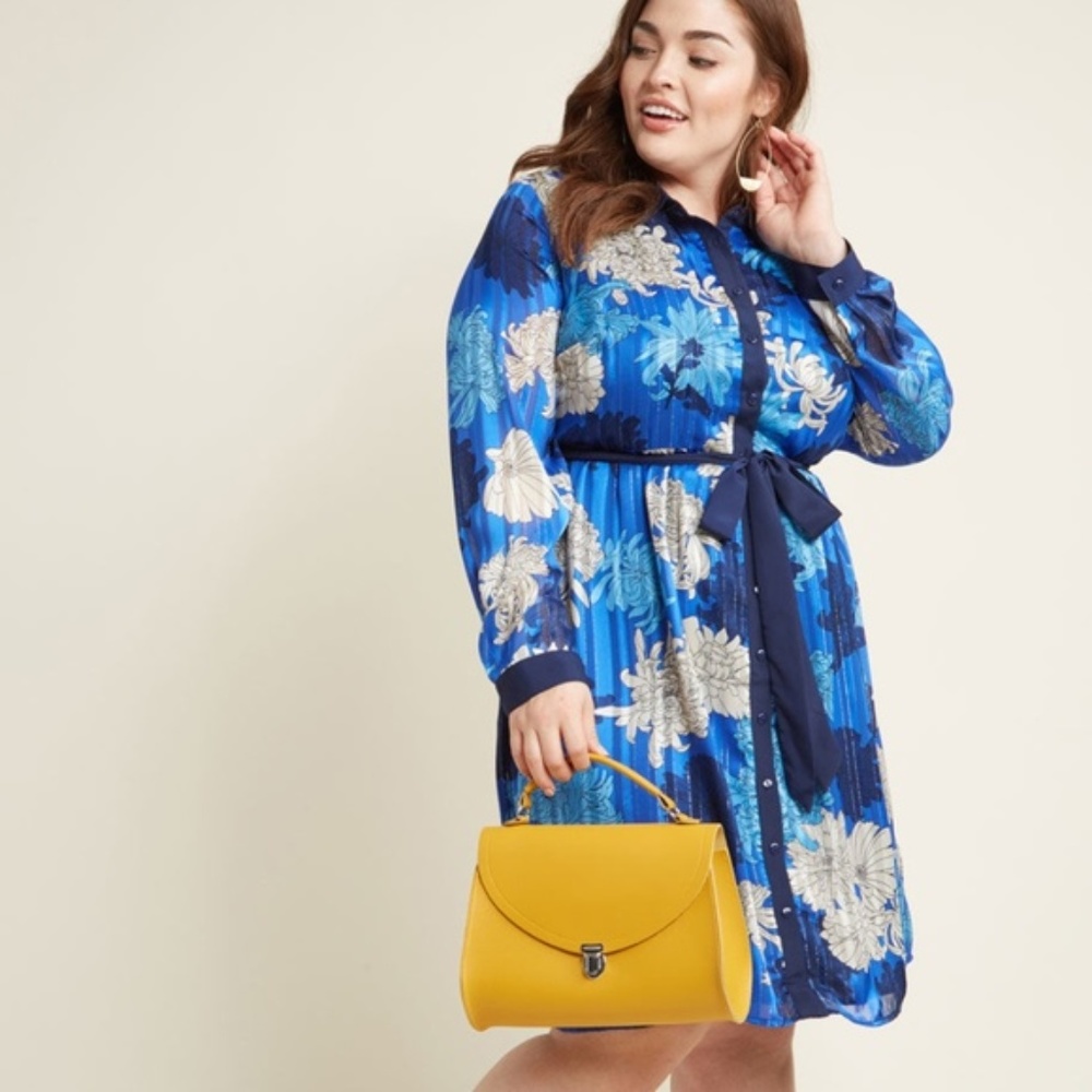 Modcloth Blue Floral Long Sleeve Dress